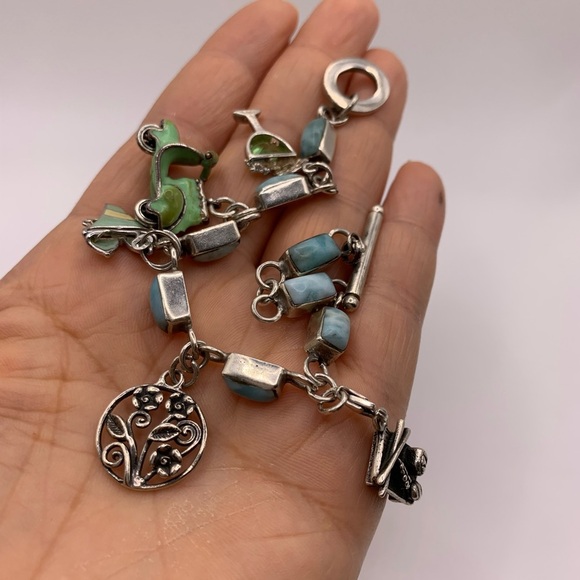 Lovely 925 Sterling Silver Larimar charm bracelet - Picture 7 of 7